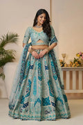 Sky Blue Banarasi silk lehengas with Sequin & Zari Work KSR