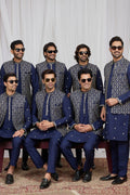 Men's Blue Art Banarasi Silk Embroidered Kurta Jacket Set KF