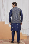 Men's Blue Art Banarasi Silk Embroidered Kurta Jacket Set KF