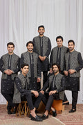 Men's Black Art Banarasi Silk Embroidered Kurta Jacket Set KF