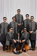 Men's Black Art Banarasi Silk Embroidered Kurta Jacket Set KF