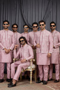 Men's Light Pink Art Banarasi Silk Embroidered Kurta Jacket Set KF