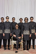 Men's Black Art Silk Embroidered Kurta Jacket Set KF
