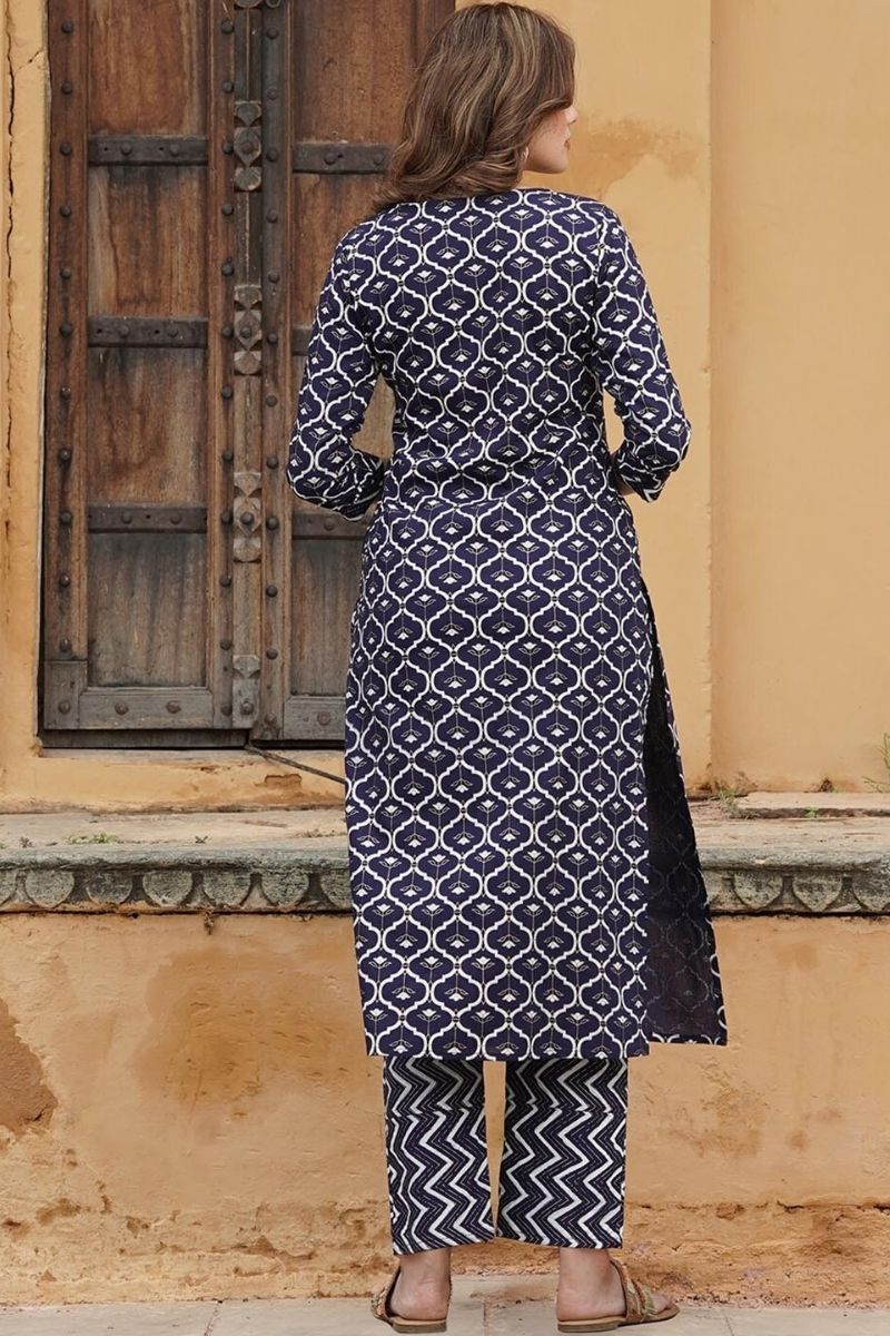 Blue Floral Printed  Viscos Rayon  Readymade Salwar Suit with Dupatta KF