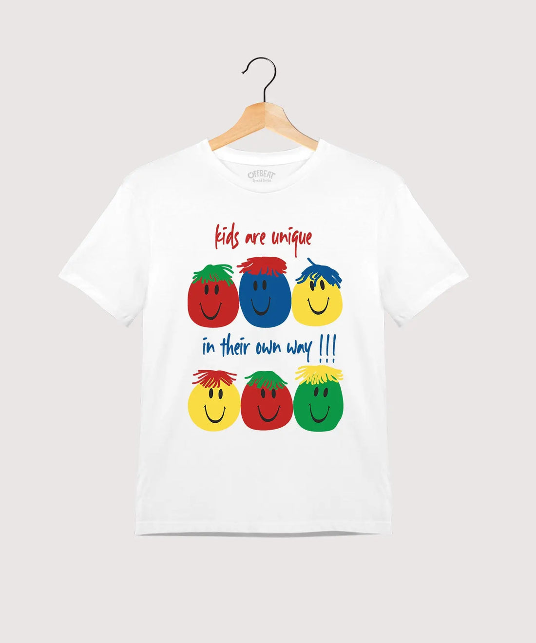 "Kids Are Unique" - Kids Unisex T-Shirt – Premium Round Neck - White - 100% Cotton Offbeat