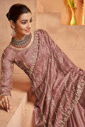 Premium Old Rose Saree with Heavy Embroidery and Blouse Fabric LF
