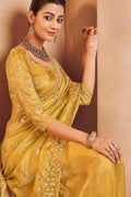 Showstopper Mustard Saree with Hand Embroidery and Blouse Piece LF