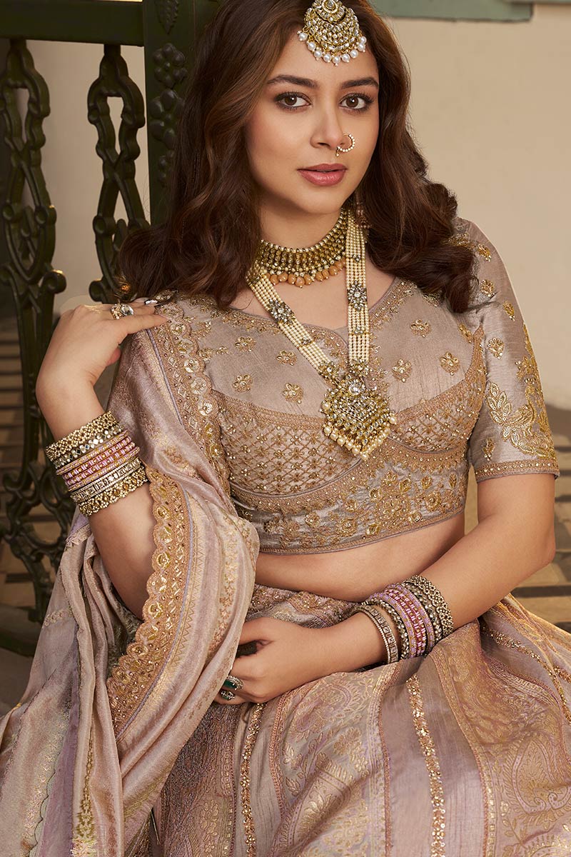 Gold Bridal Lehenga UK | Heavy Zari Embroidery & Regal Dupatta LF