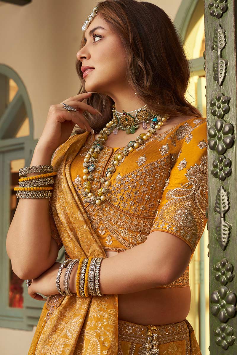 Mustard Lehenga Set UK | Royal Embroidered Skirt & Statement Blouse LF