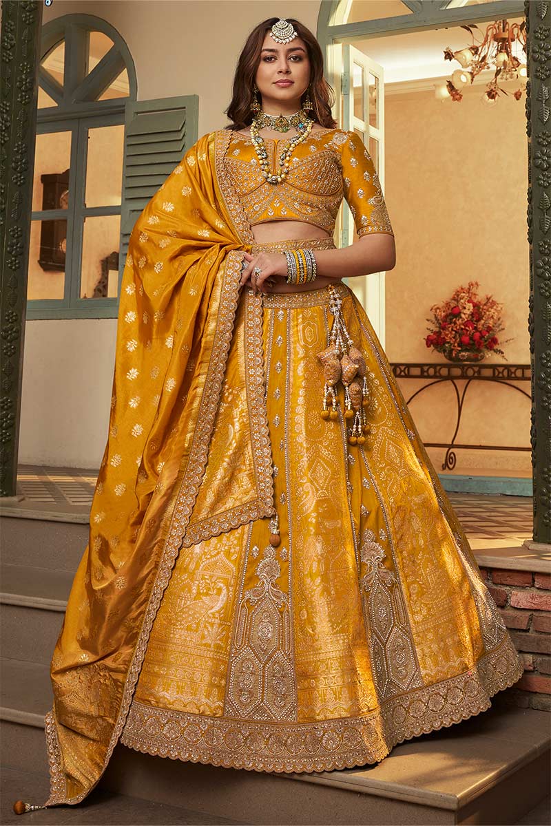 Mustard Lehenga Set UK | Royal Embroidered Skirt & Statement Blouse LF