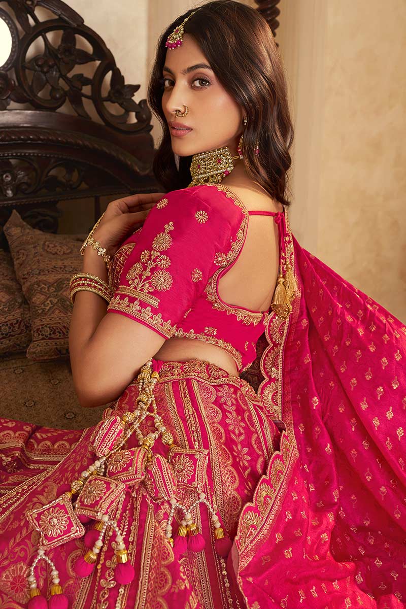 Rani Pink Wedding Lehenga UK | Traditional Zari Work & Elegant Dupatta LF