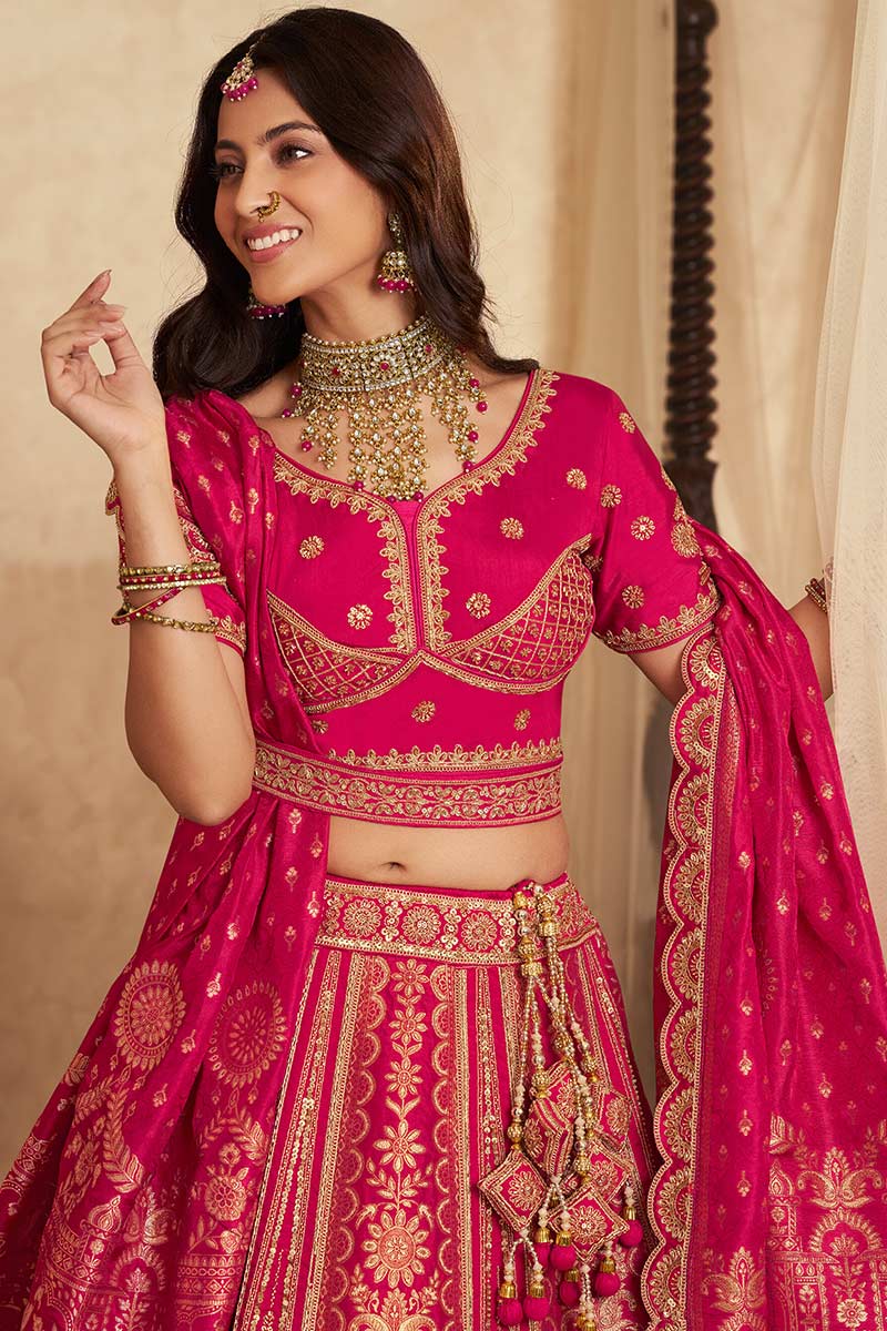Rani Pink Wedding Lehenga UK | Traditional Zari Work & Elegant Dupatta LF