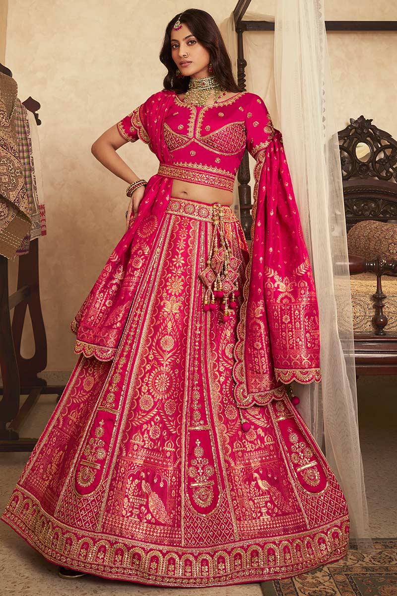 Rani Pink Wedding Lehenga UK | Traditional Zari Work & Elegant Dupatta LF