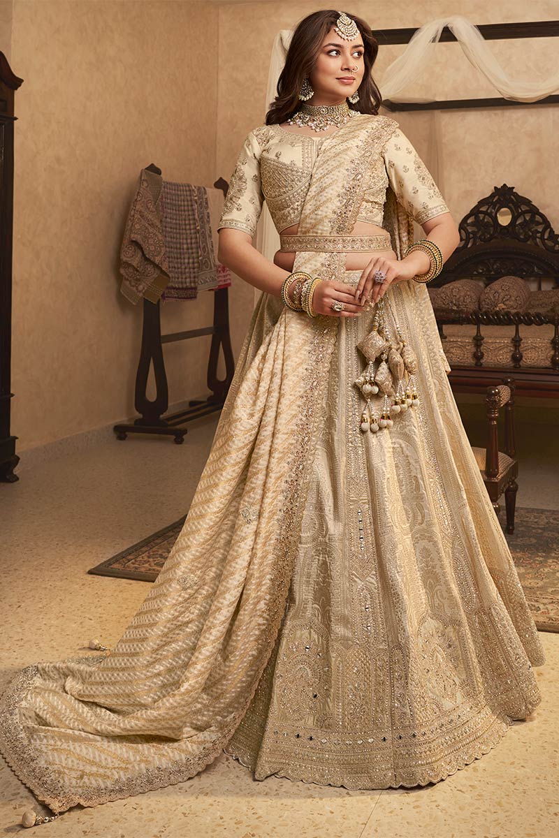Beige Grand Lehenga UK | Heavy Embroidery & Bridal Couture Finish LF