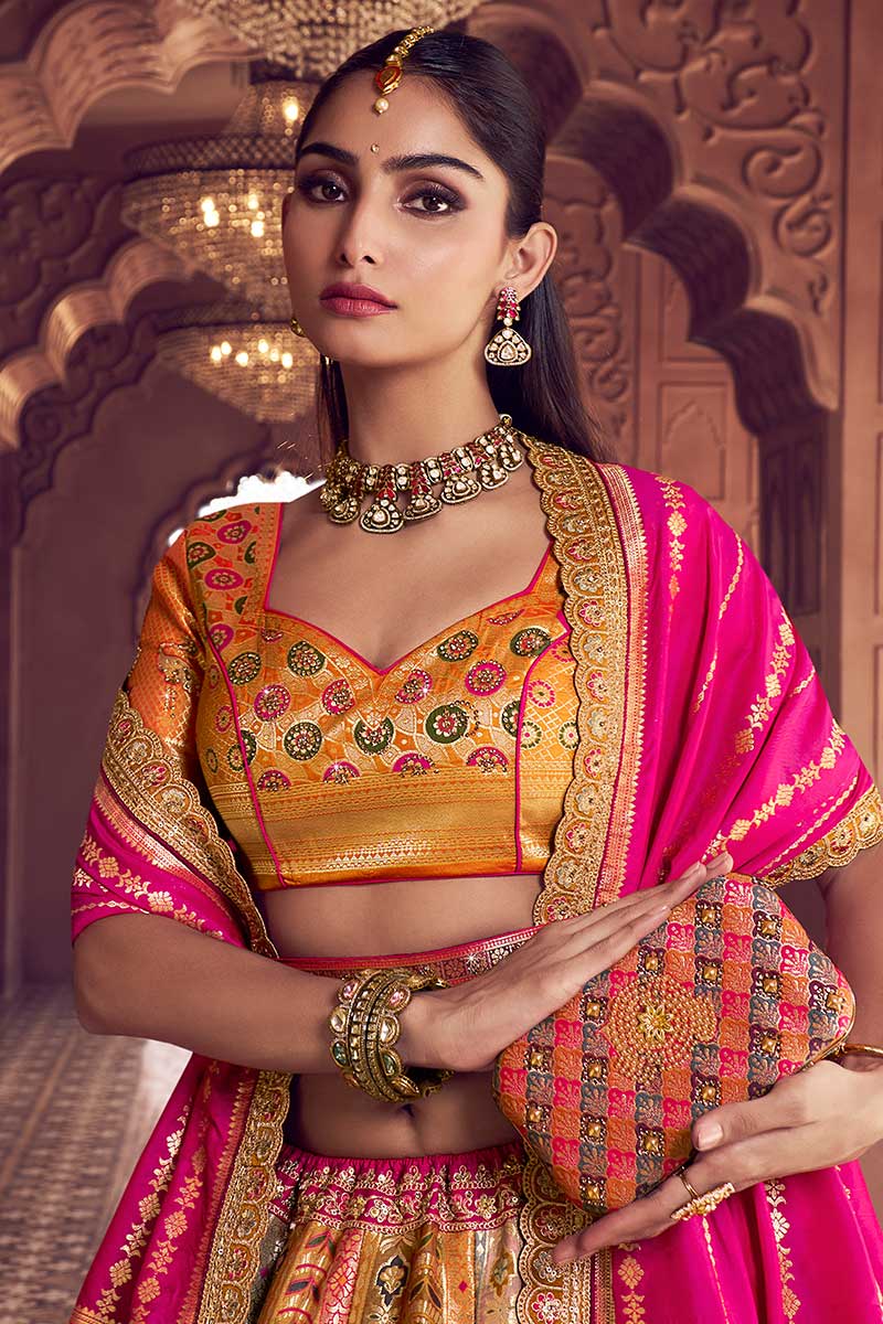 Vibrant Indian Bridal Lehenga Inspiration – Bold Pink & Gold Ethnic Style