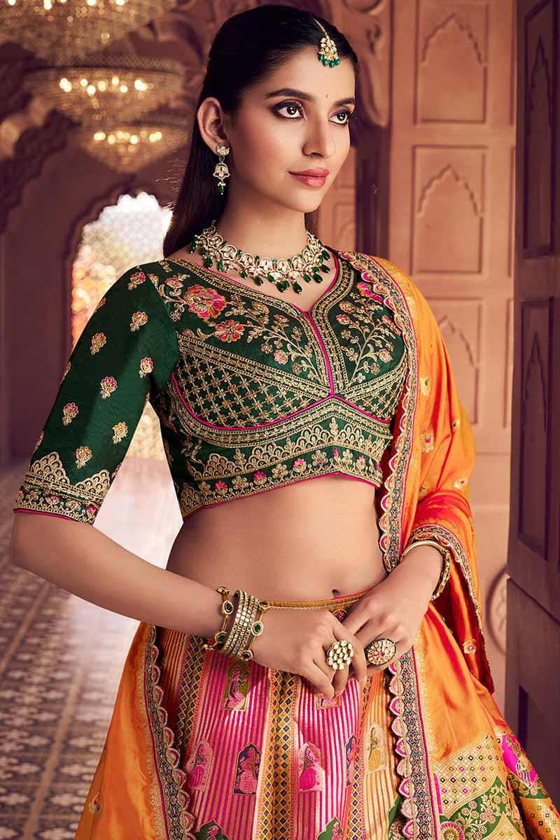 Traditional Festive Lehenga Vibes – Bright Green, Mustard & Embroidery