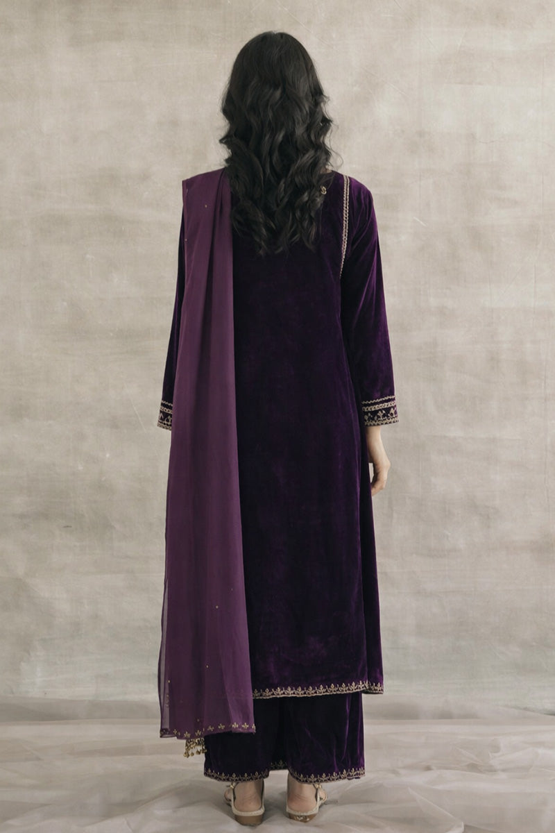Purple Velvet Embroidered Ensemble – Party & Festive Essential LF