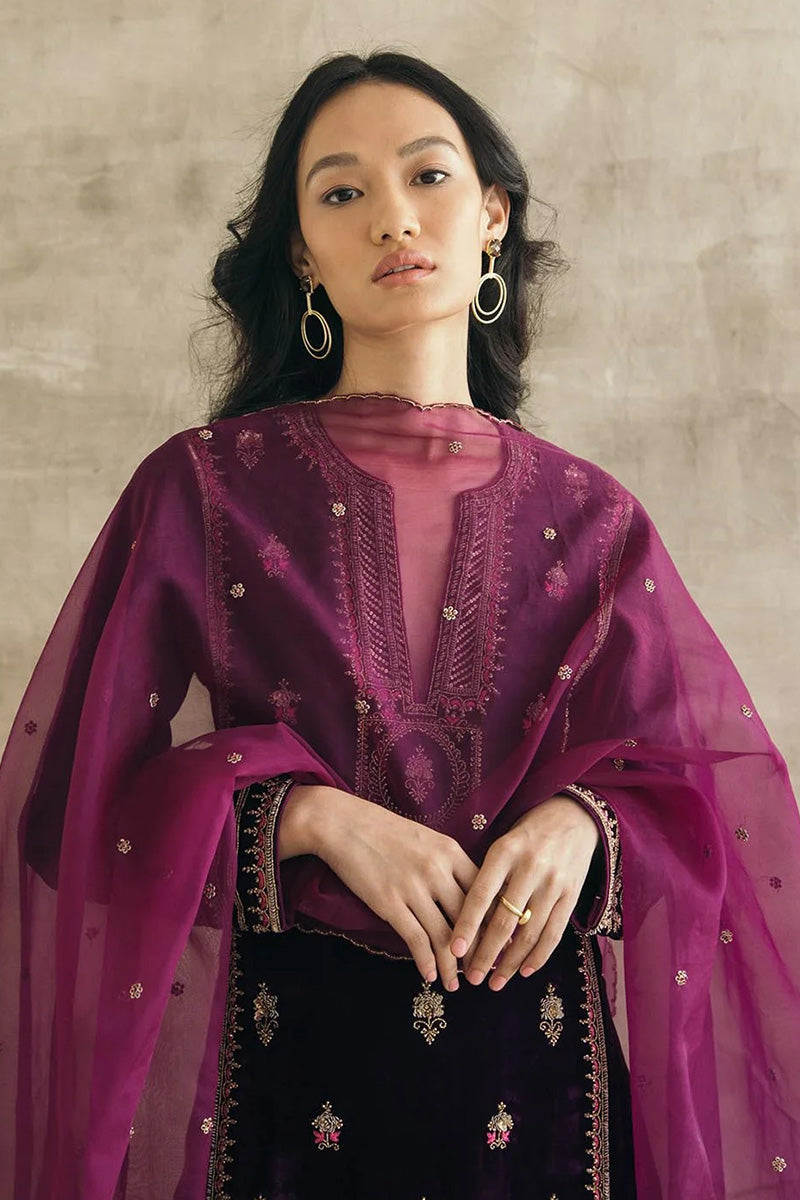 Purple Velvet Embroidered Ensemble – Party & Festive Essential LF