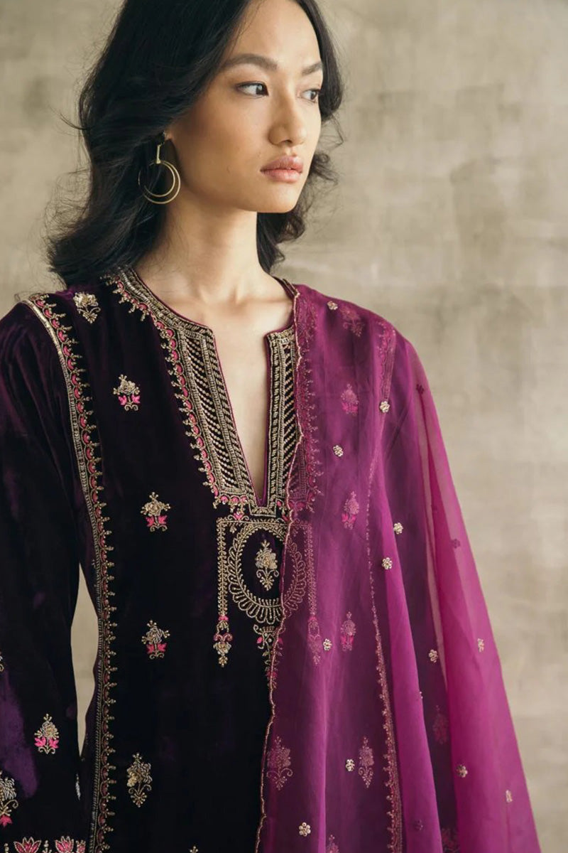 Purple Velvet Embroidered Ensemble – Party & Festive Essential LF