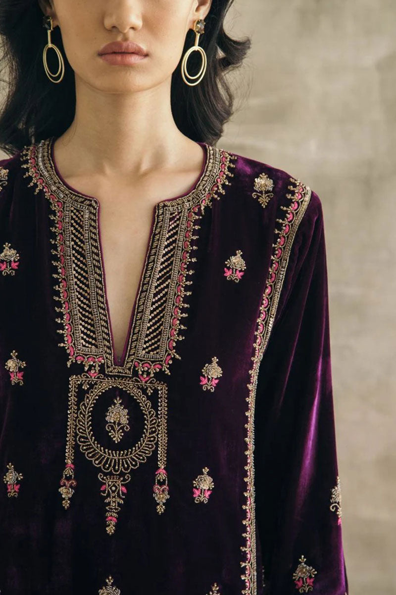 Purple Velvet Embroidered Ensemble – Party & Festive Essential LF