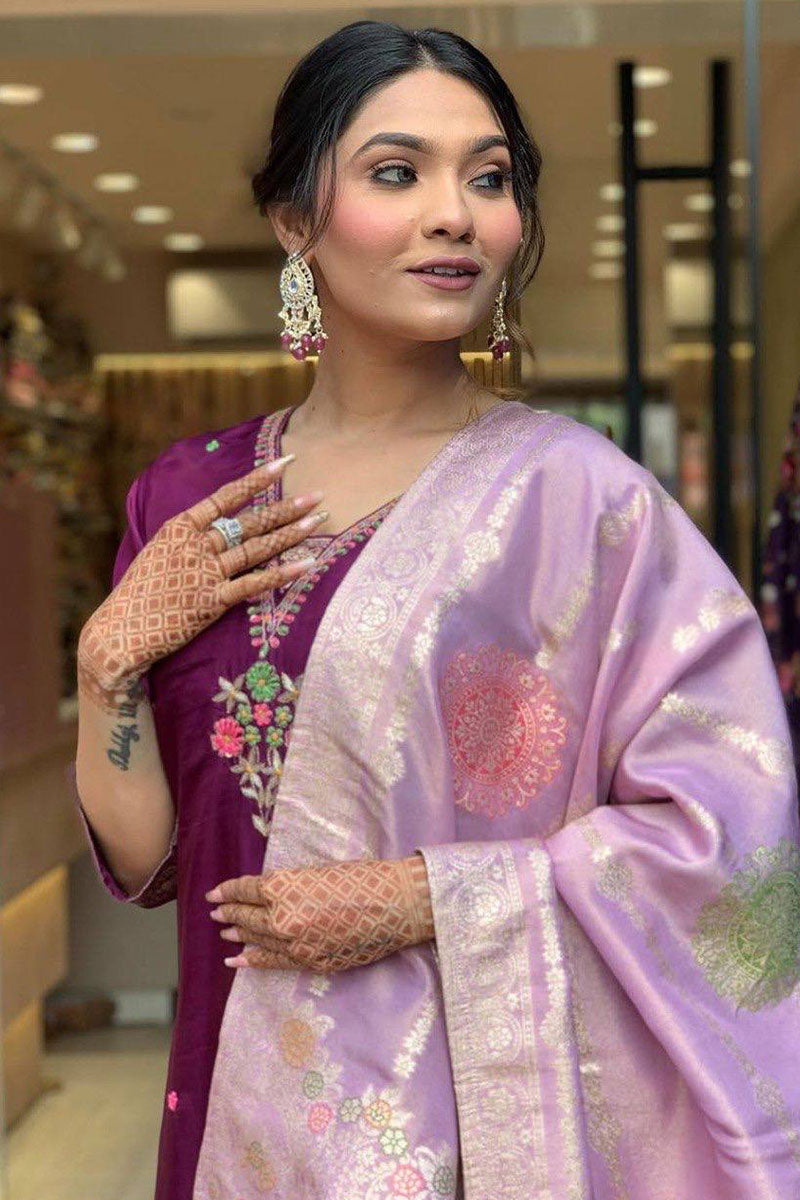 Elegant Purple Salwar Kameez with Lilac Dupatta – Festive Indian Ethnic Wear LF
