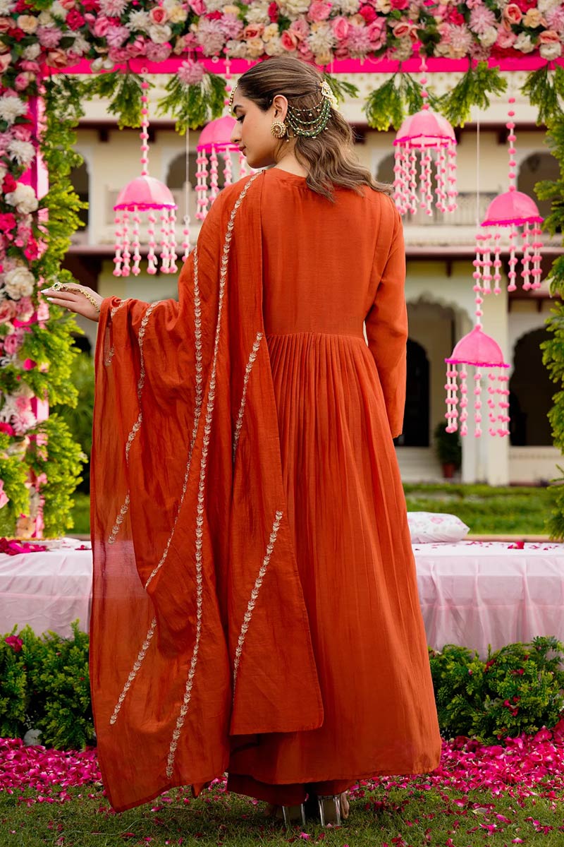 Rust Designer Salwar Suit Set – Floral Embroidery, Party & Festival Ready LF