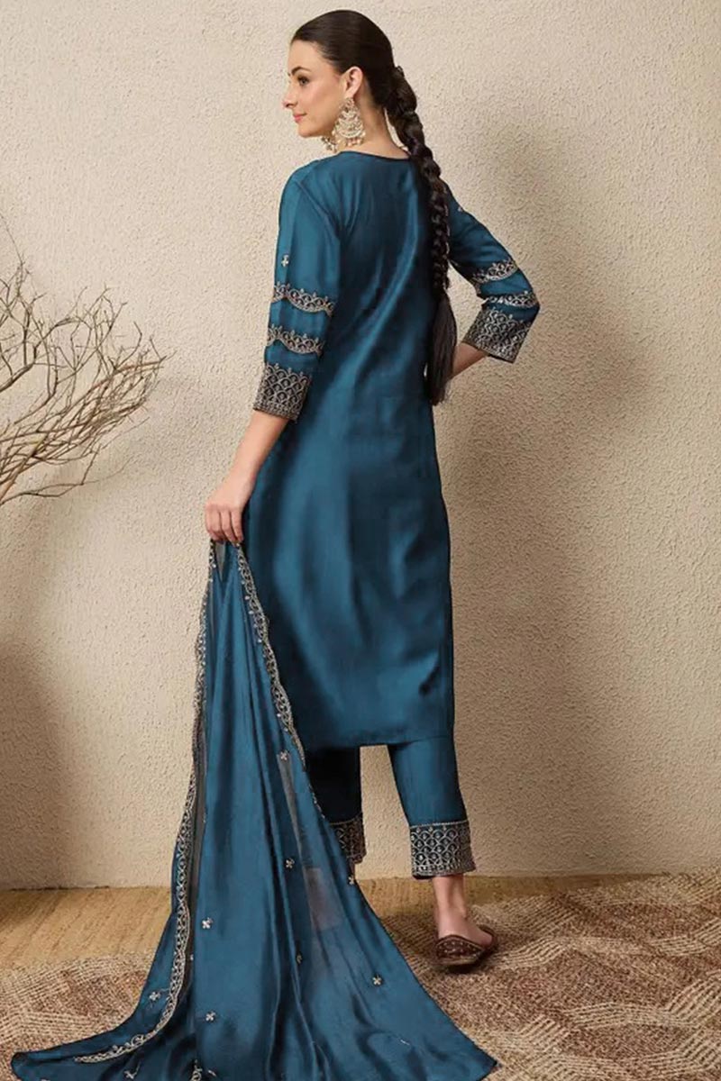 Women’s Blue Salwar Kameez with Banarasi-Style Dupatta – Indian Ethnic Dress LF