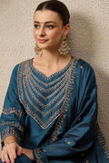 Women’s Blue Salwar Kameez with Banarasi-Style Dupatta – Indian Ethnic Dress LF