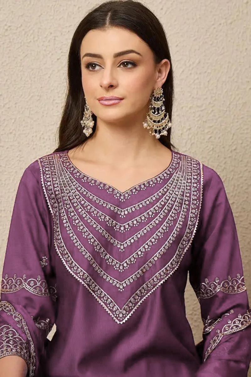 Purple Embroidered Indian Suit – Stylish Salwar Kameez for Women LF