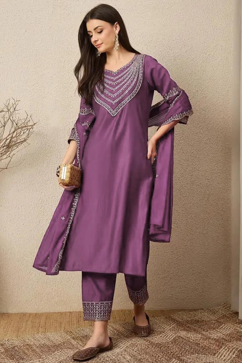 Purple Embroidered Indian Suit – Stylish Salwar Kameez for Women LF