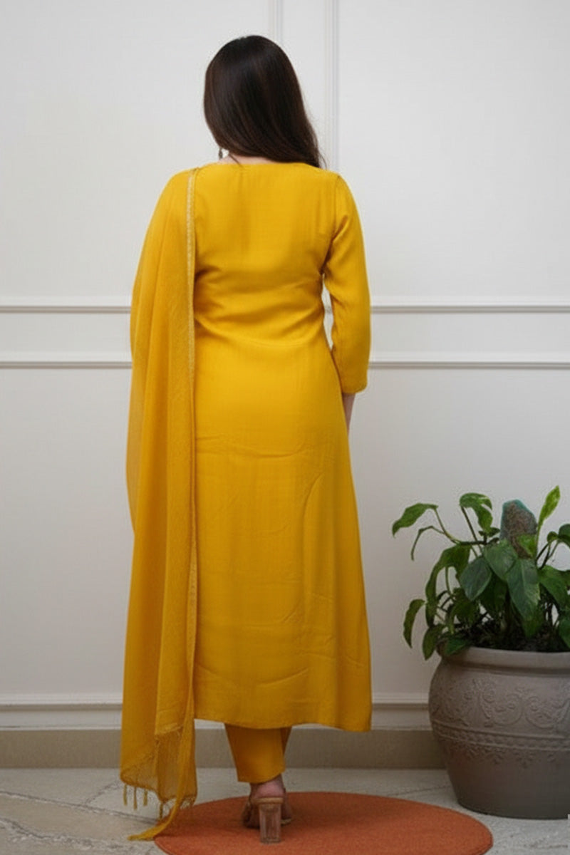 Yellow Designer Churidar Suit Set – Floral Embroidery, Party & Festival Ready LF