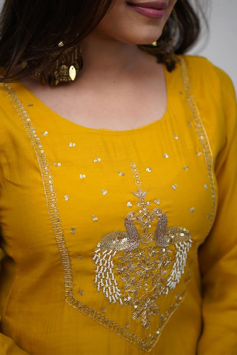 Yellow Designer Churidar Suit Set – Floral Embroidery, Party & Festival Ready LF