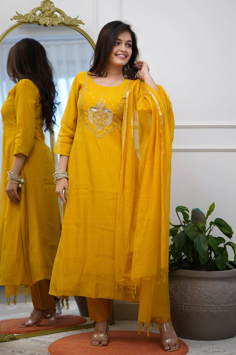 Yellow Designer Churidar Suit Set – Floral Embroidery, Party & Festival Ready LF