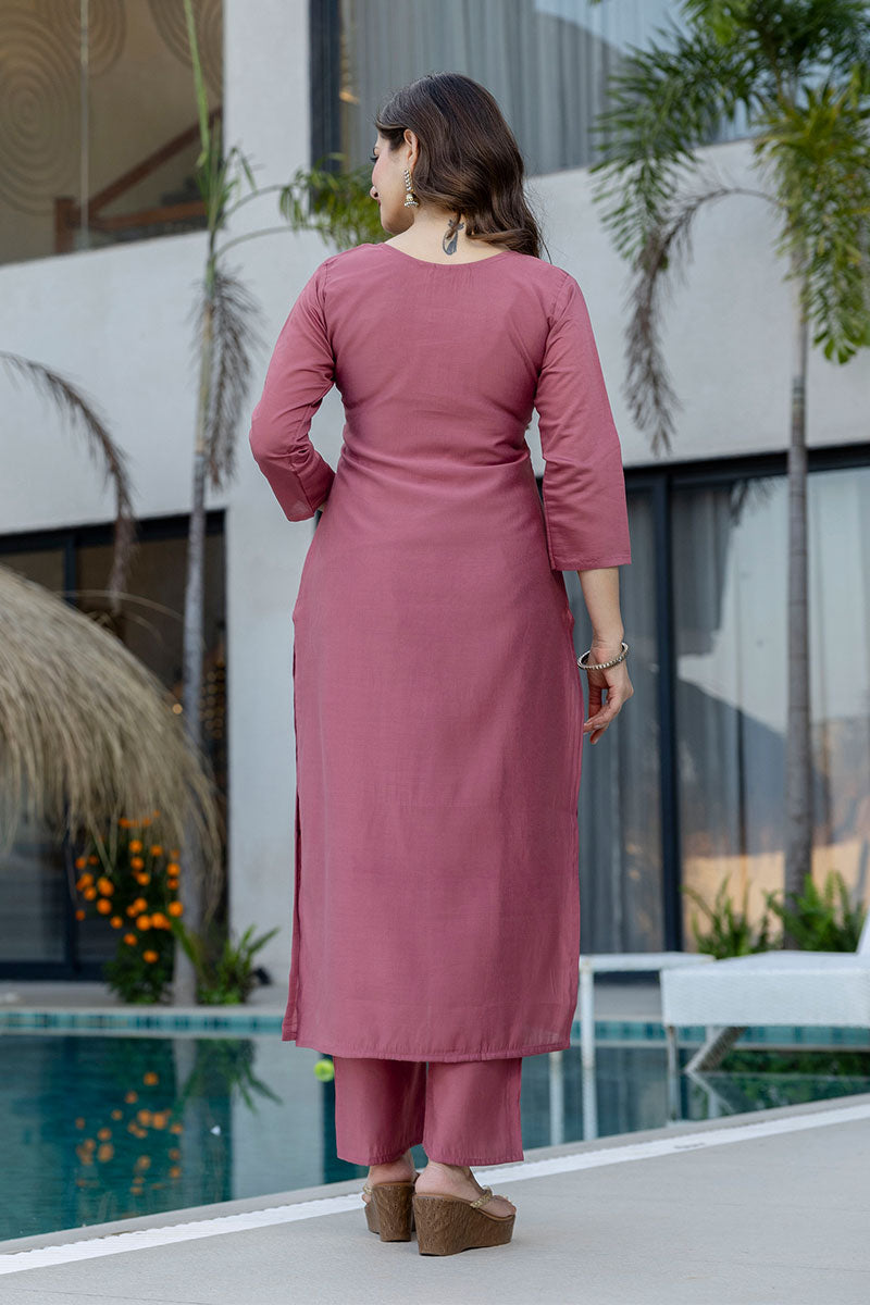 Dusty Pink Traditional Salwar Kameez with Organza-Style Dupatta – Ethnic Dress LF