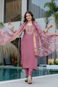 Dusty Pink Traditional Salwar Kameez with Organza-Style Dupatta – Ethnic Dress LF