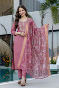 Dusty Pink Traditional Salwar Kameez with Organza-Style Dupatta – Ethnic Dress LF