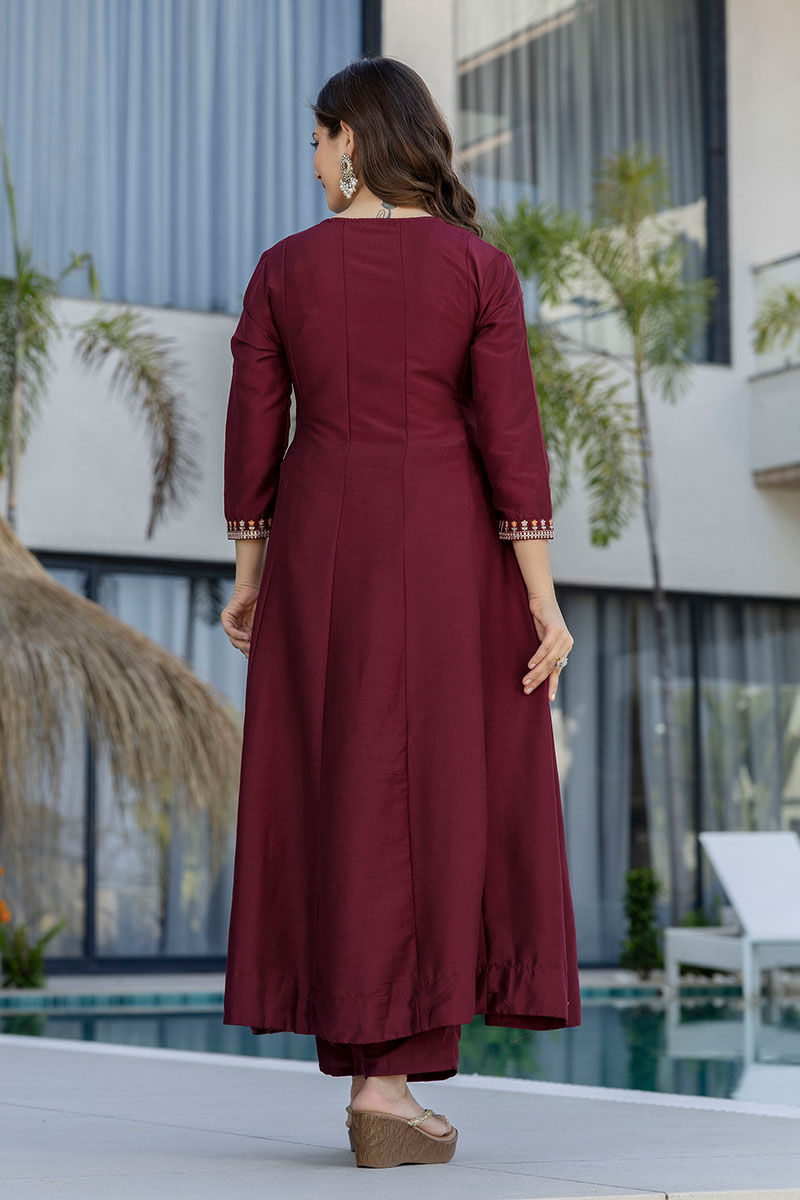 Maroon Embroidered Indian Suit – Stylish Salwar Kameez for Women LF
