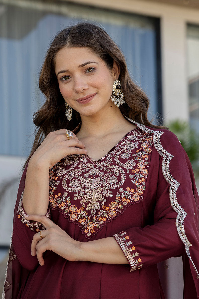 Maroon Embroidered Indian Suit – Stylish Salwar Kameez for Women LF