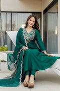 Elegant Green Embroidered Salwar Kameez with Green Dupatta LF