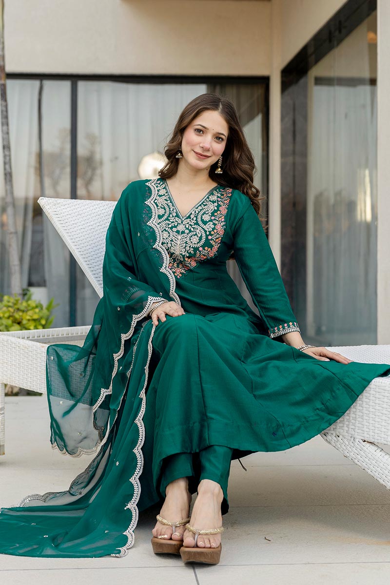 Elegant Green Embroidered Salwar Kameez with Green Dupatta LF