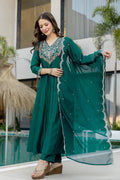 Elegant Green Embroidered Salwar Kameez with Green Dupatta LF