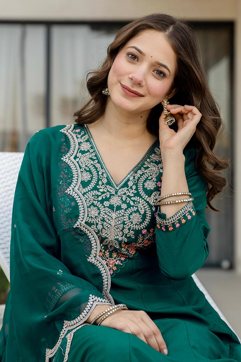 Elegant Green Embroidered Salwar Kameez with Green Dupatta LF