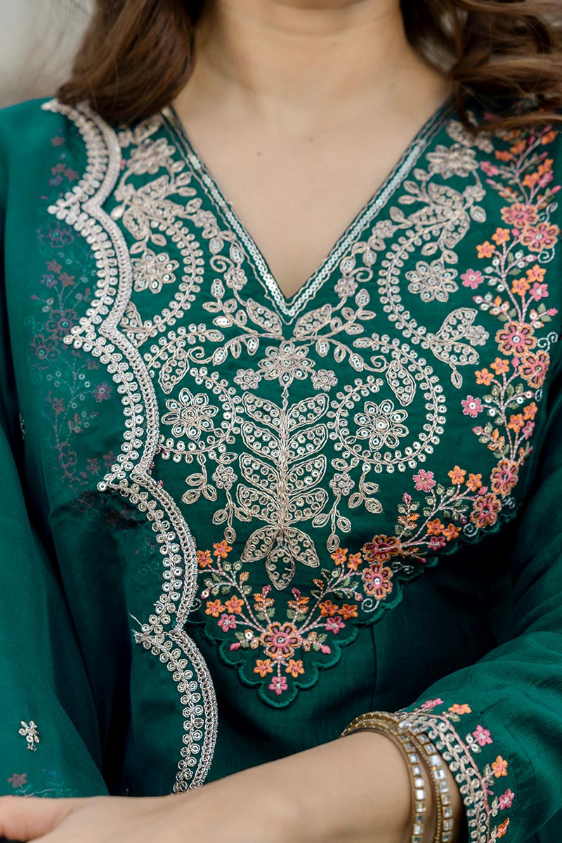 Elegant Green Embroidered Salwar Kameez with Green Dupatta LF