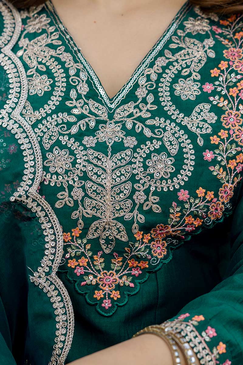 Elegant Green Embroidered Salwar Kameez with Green Dupatta LF
