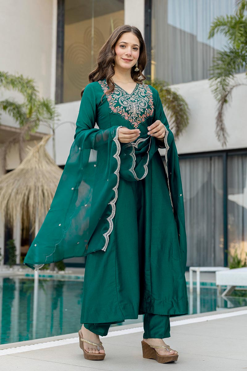 Elegant Green Embroidered Salwar Kameez with Green Dupatta LF