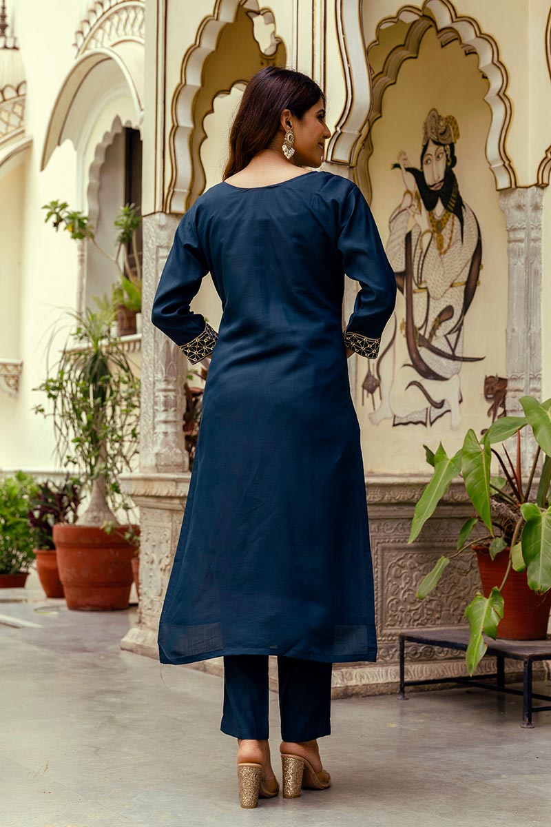 Navy Embroidered Salwar Kameez Suit | Designer Indian Ethnic Wear UK LF