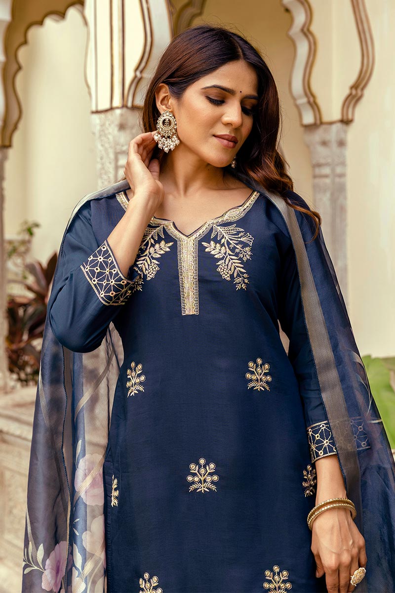 Navy Embroidered Salwar Kameez Suit | Designer Indian Ethnic Wear UK LF