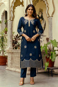 Navy Embroidered Salwar Kameez Suit | Designer Indian Ethnic Wear UK LF