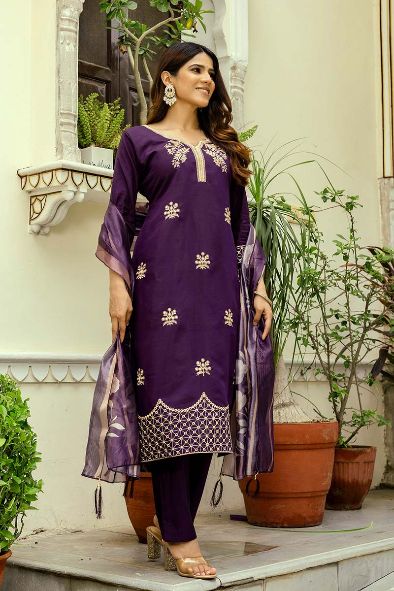 Women’s Wine Party Wear Salwar Suit with Dupatta | UK Indian Dresses LF