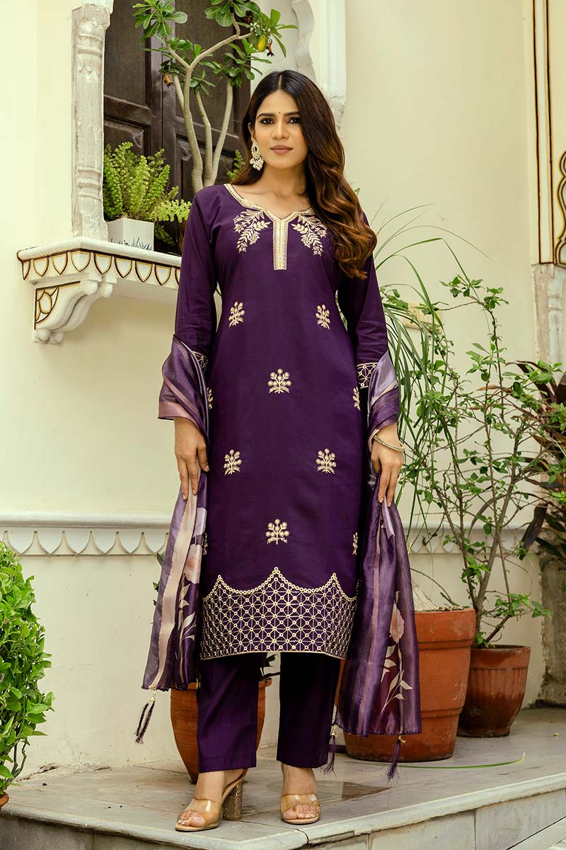 Women’s Wine Party Wear Salwar Suit with Dupatta | UK Indian Dresses LF